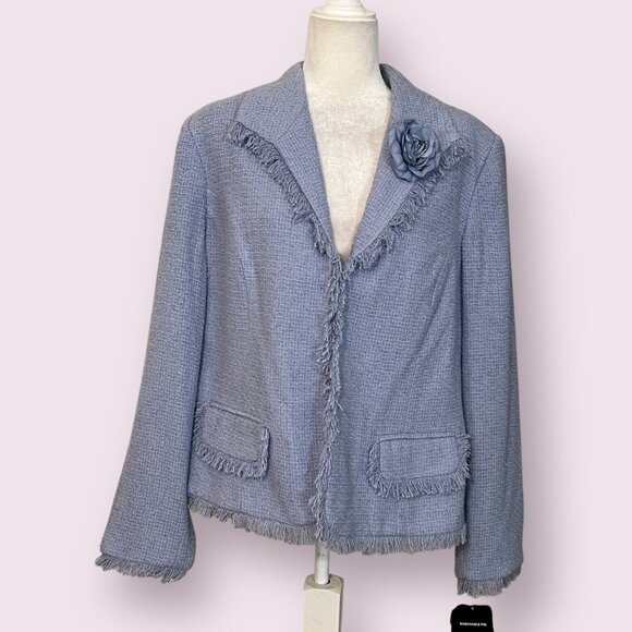 NWT Sag Harbor Women's Blazer 18 Fringe Tweed Jacket Purple Workwear - Picture 1 of 11